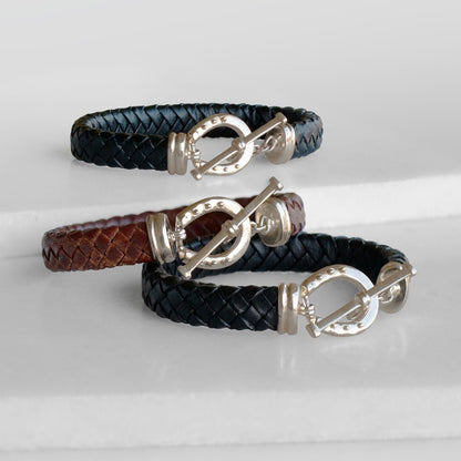 Aristo - Sterling Silver Brown Leather Horseshoe Bracelet