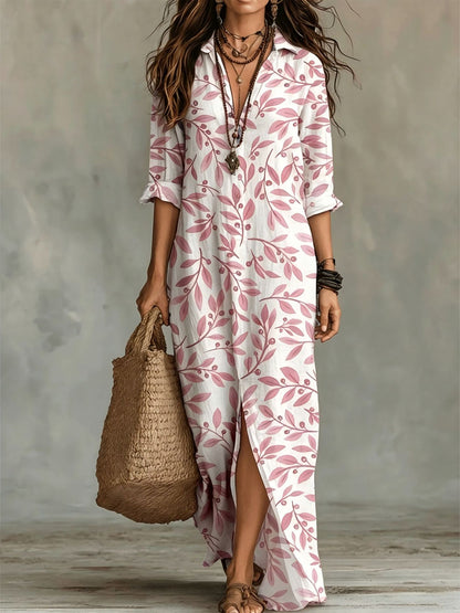 Digital Print Lapel Midi Shirt Dress – 5 Colors, S–3XL