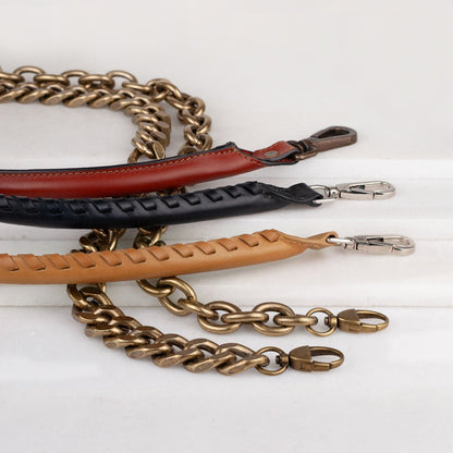 Baseball Stitch Short Strap - Nickel with Black Leather