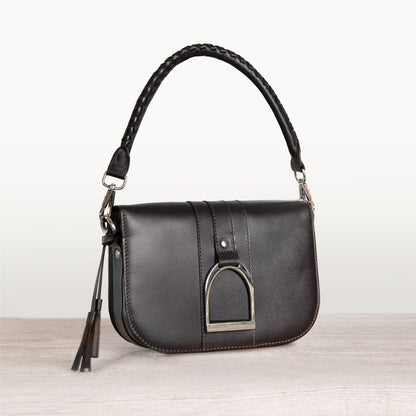 Baseball Stitch Short Strap - Nickel with Black Leather