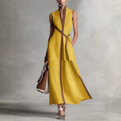 Women's Patchwork Cardigan & Wide Leg Pants Set | Colorblock Linen