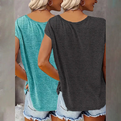 2-Pack Women's V-Neck Sleeveless Tank Tops – Loose Fit Casual Summer Beach Shirts