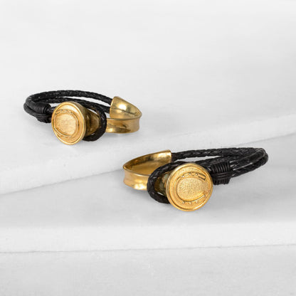 Bosal - Leather laced Horseshoe Bracelet in Black and Gold