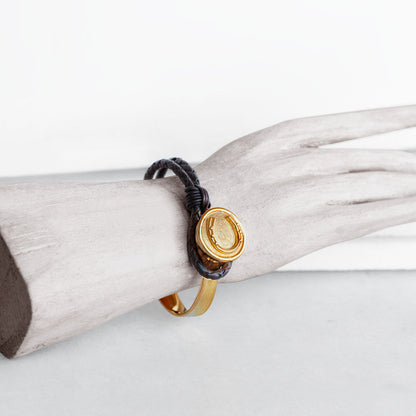 Bosal - Leather laced Horseshoe Bracelet in Black and Gold