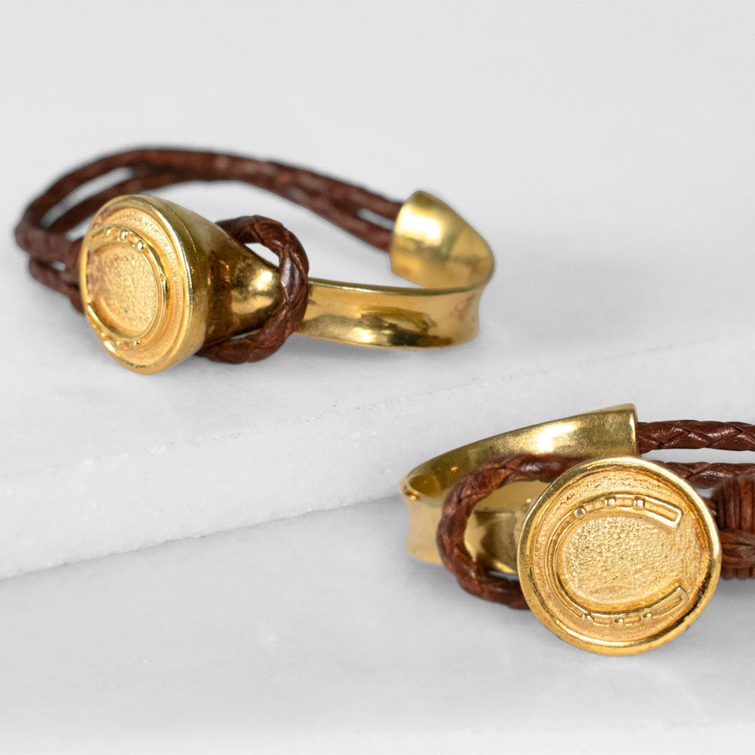 Bosal - Leather laced Horseshoe Bracelet in Brown and Gold