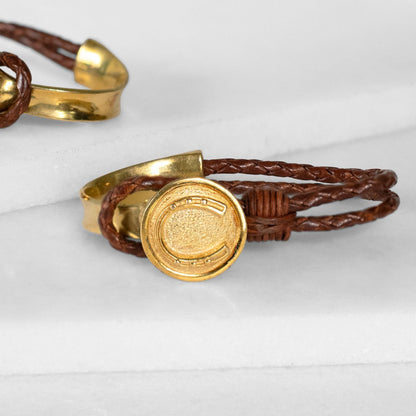 Bosal - Leather laced Horseshoe Bracelet in Brown and Gold