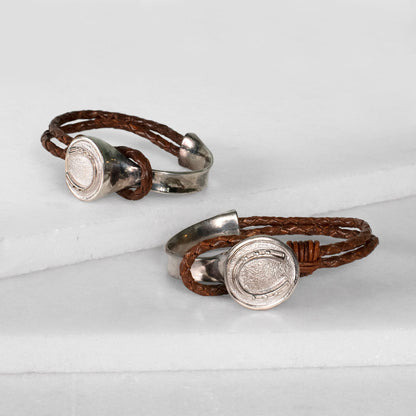 Bosal - Leather laced Horseshoe Bracelet in Brown and Silver