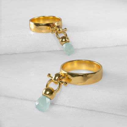 Brio - Aqua Chalcedony Horse Bit Equestrian Ring in Gold