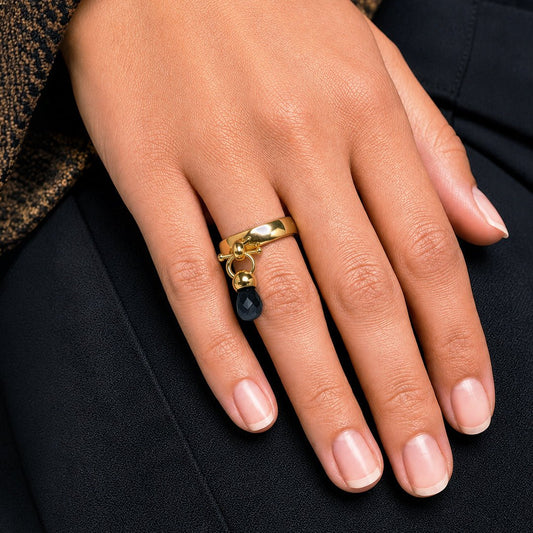 Brio - Black Onyx Horse Bit Equestrian Ring in Gold