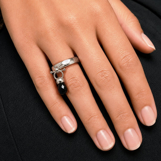 Brio - Black Onyx Horse Bit Equestrian Ring in Silver