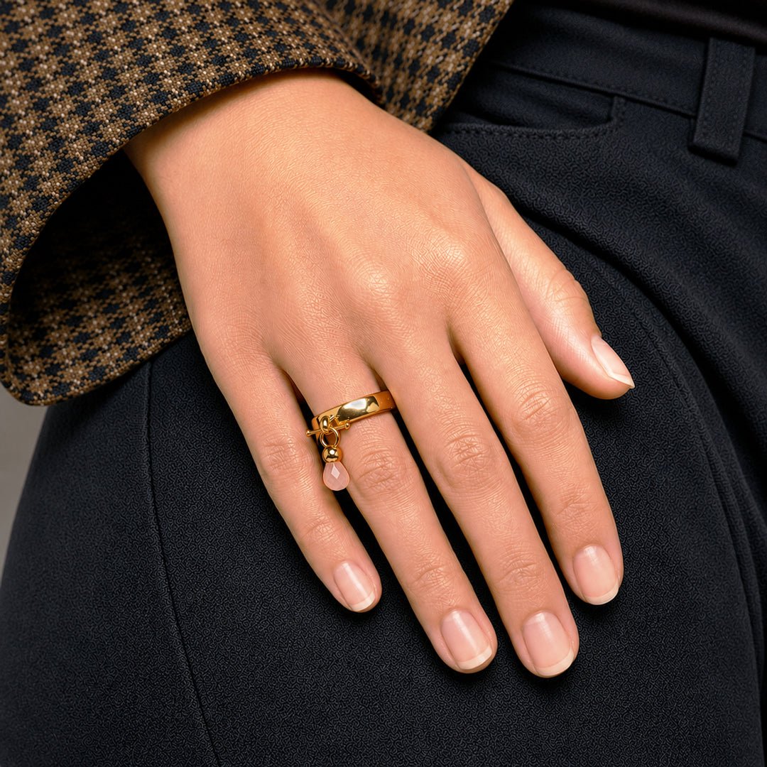 Brio - Rose Quartz Horse Bit Equestrian Ring in Gold