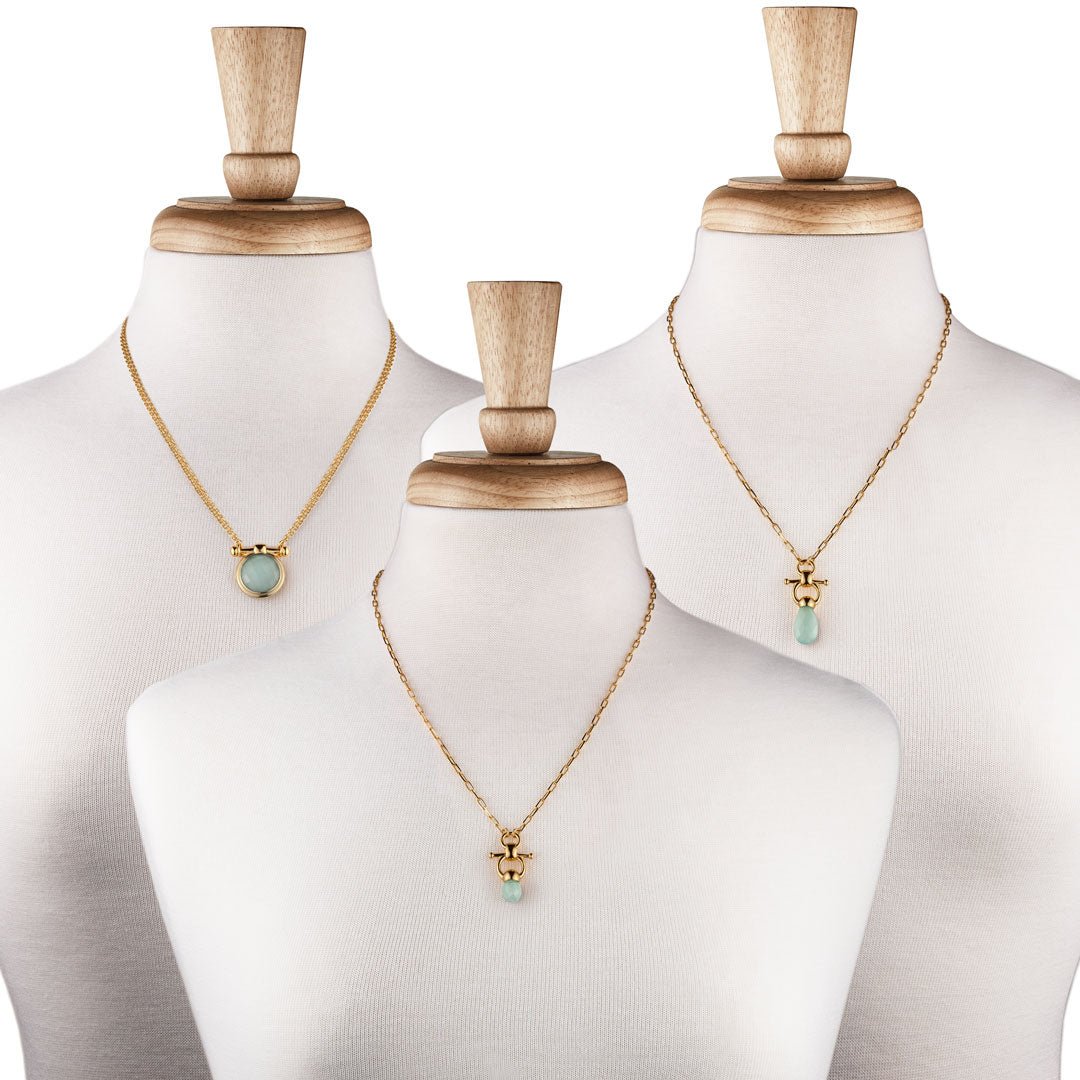 Droplette - Aqua Chalcedony Horse Bit Equestrian Earring in Gold