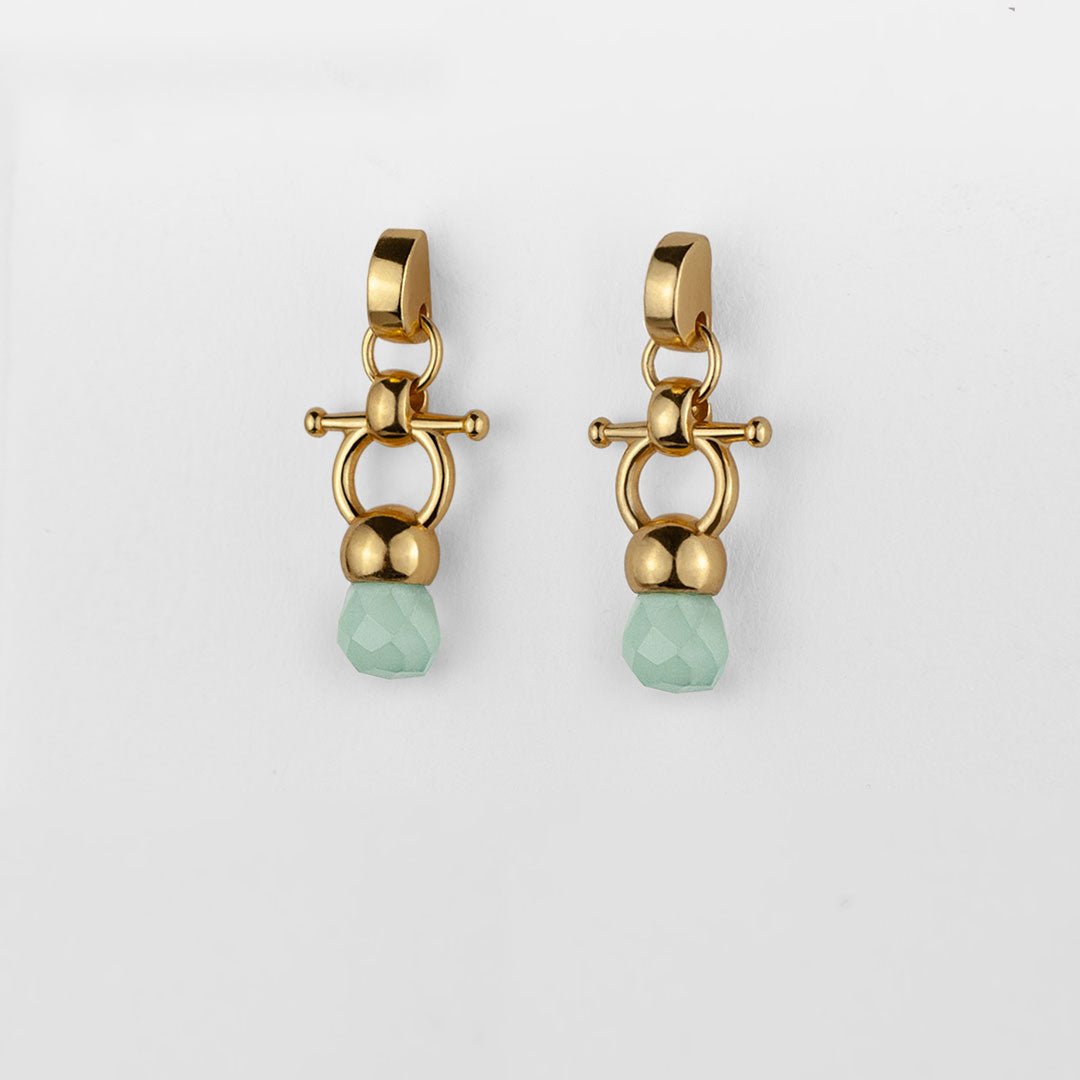 Brioette - Aqua Chalcedony Horse Bit Equestrian Earring in Gold