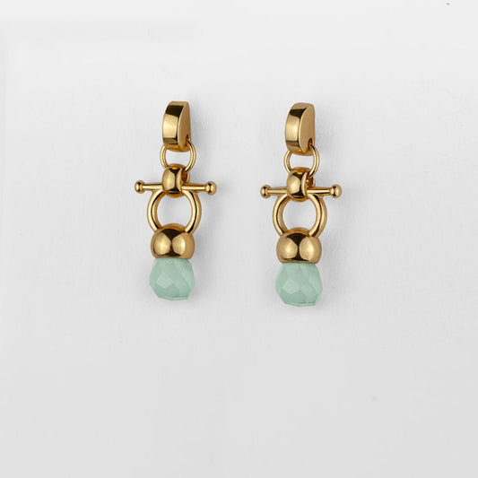 Brioette - Aqua Chalcedony Horse Bit Equestrian Earring in Gold
