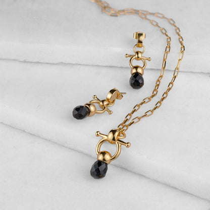 Brioette - Black Onyx Horse Bit Earring Equestrian in Gold