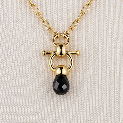 Brioletrte - Black Onyx Equestrian Horse Bit Necklace in Gold