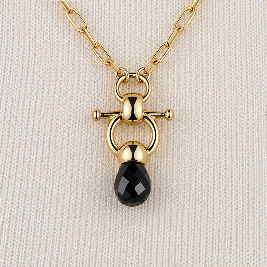 Brioletrte - Black Onyx Equestrian Horse Bit Necklace in Gold
