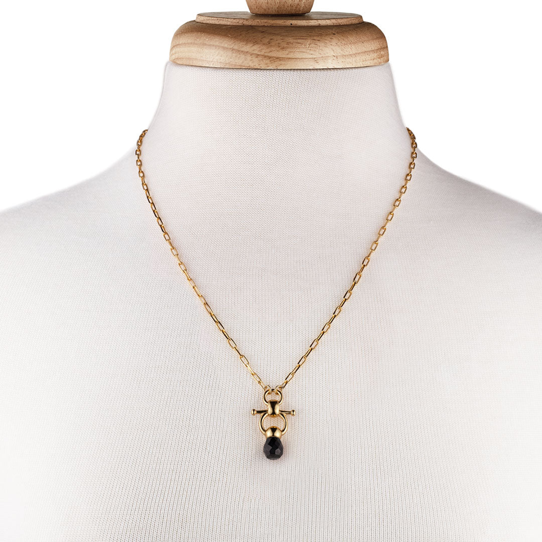 Brioletrte - Black Onyx Equestrian Horse Bit Necklace in Gold