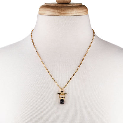Brioletrte - Black Onyx Equestrian Horse Bit Necklace in Gold