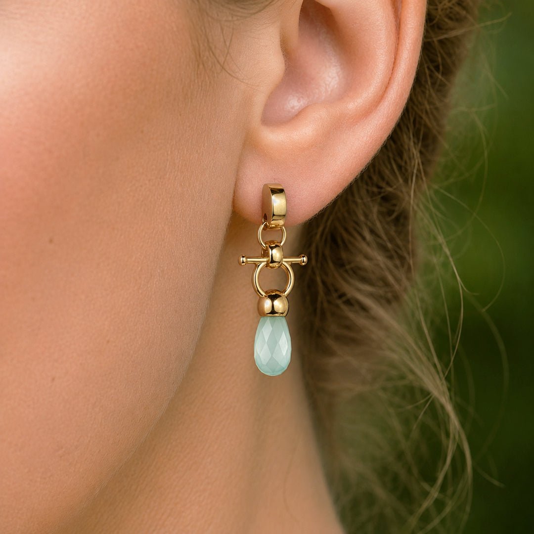 Briolette - Aqua Chalcedony Horse Bit Cuff Bracelet in Gold
