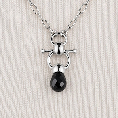 Briolette - Black Onyx Equestrian Horse Bit Necklace in Silver