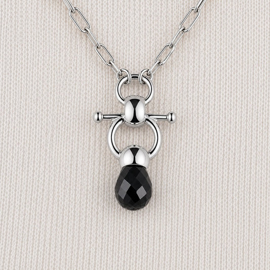 Briolette - Black Onyx Equestrian Horse Bit Necklace in Silver