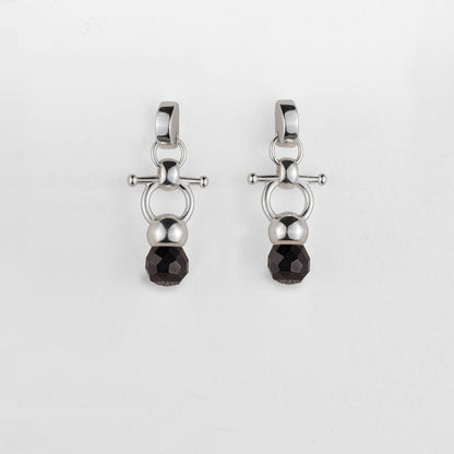 Briolette - Black Onyx Horse Bit Equestrian Earring in Silver