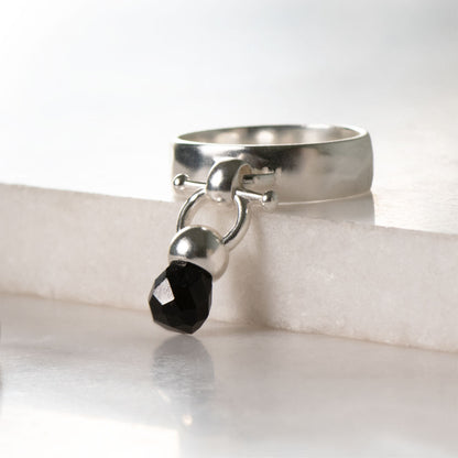 Droplette - Black Onyx Horse Bit Equestrian Earring in Silver