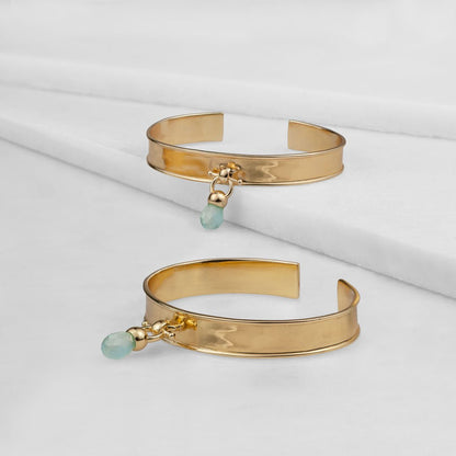 Briolette - Aqua Chalcedony Horse Bit Cuff Bracelet in Gold