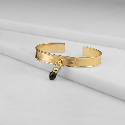Briolette - Black Onyx Horse Bit Cuff Bracelet in Gold