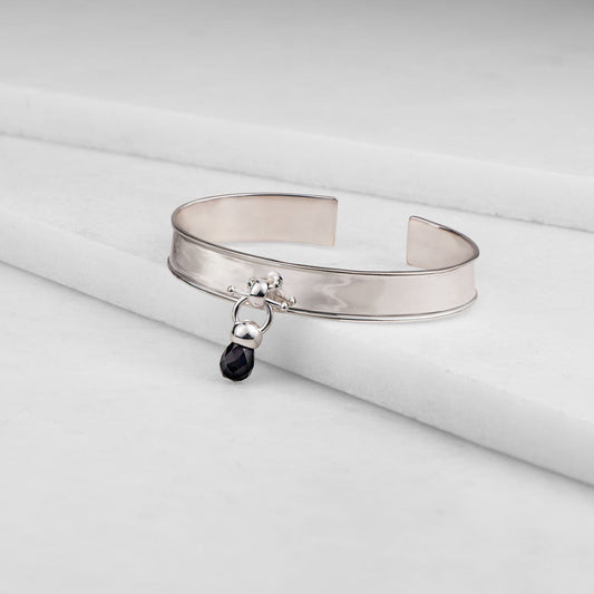Briolette - Black Onyx Horse Bit Cuff Bracelet in Silver