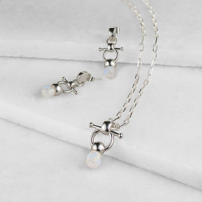 Briolette - Moonstone Equestrian Horse Bit Necklace in Silver