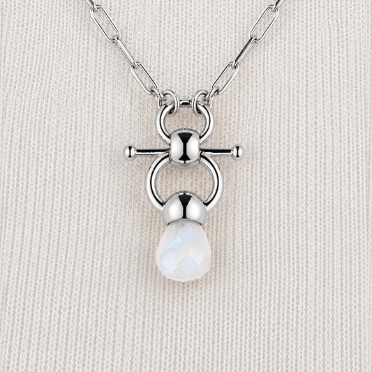 Briolette - Moonstone Equestrian Horse Bit Necklace in Silver