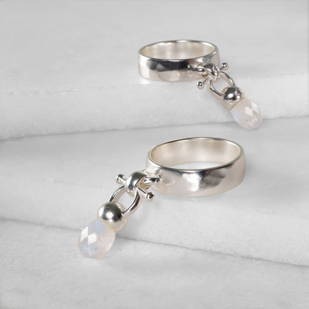 Droplette - Moonstone Horse Bit Equestrian Earring in Silver