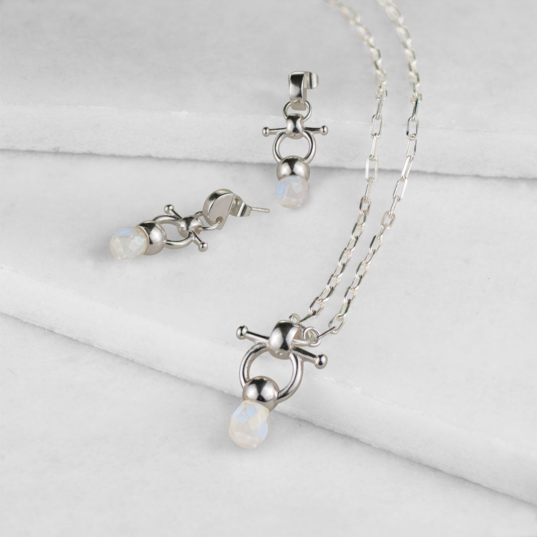Briolette - Moonstone Horse Bit Equestrian Earring in Silver