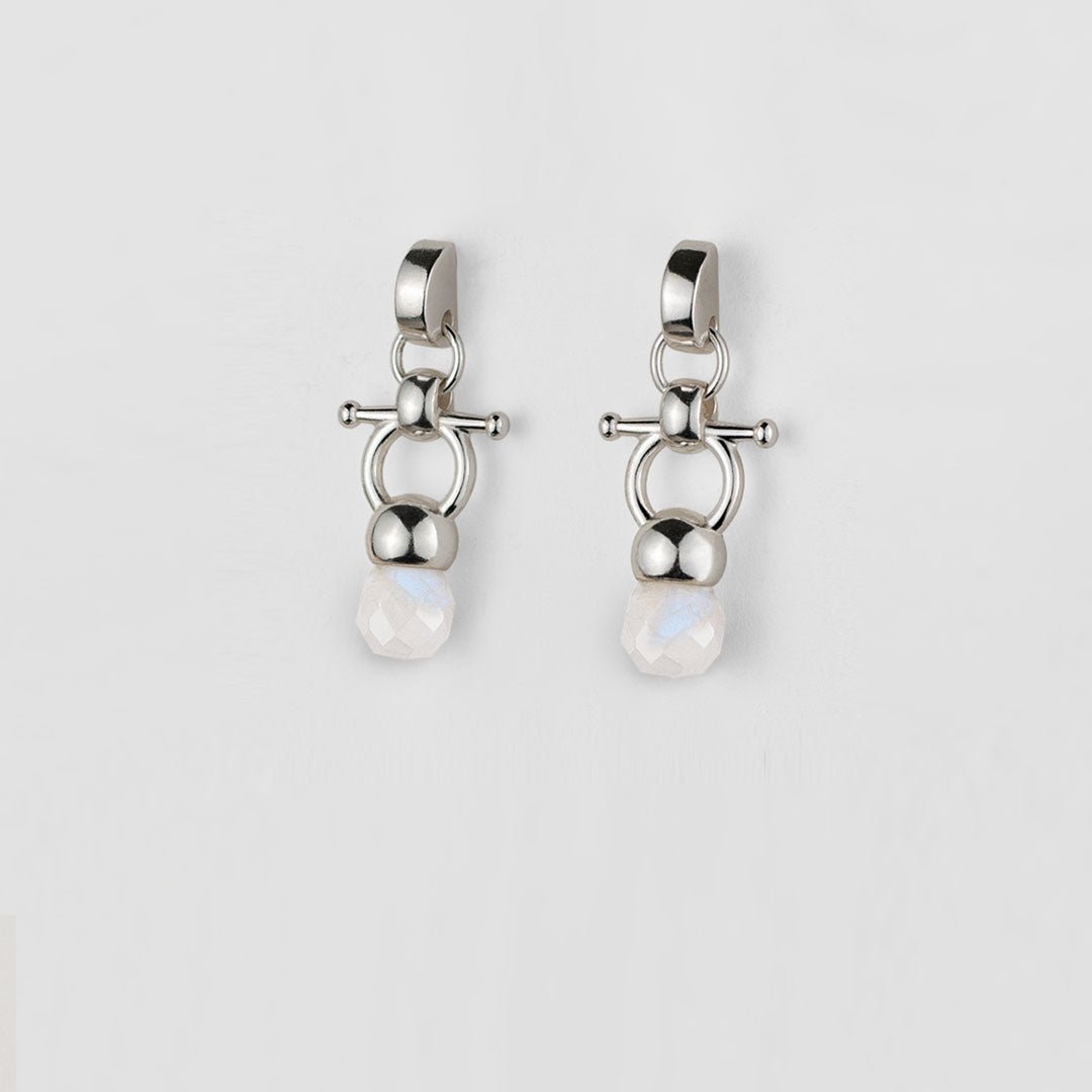 Briolette - Moonstone Horse Bit Equestrian Earring in Silver