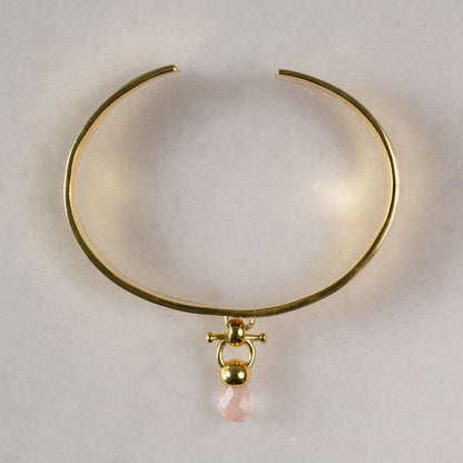 Briolette - Rose Quartz Horse Bit Cuff Bracelet in Gold