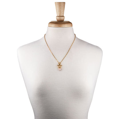 Briolette - Rose Quartz Equestrian Horse Bit Necklace in Gold