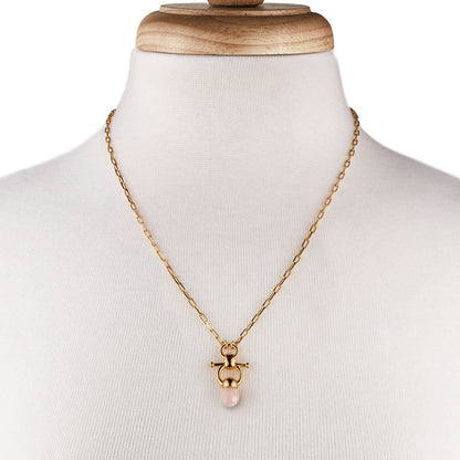 Briolette - Rose Quartz Equestrian Horse Bit Necklace in Gold
