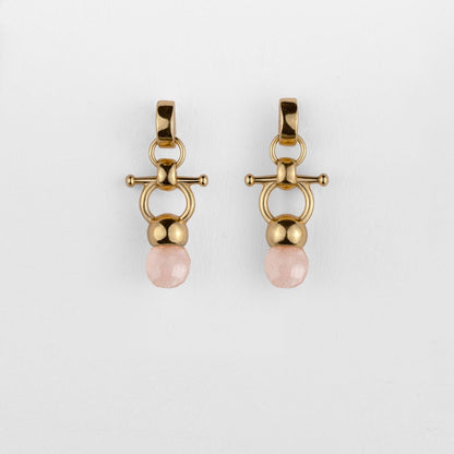 Briolette - Rose Quartz Horse Bit Equestrian Earring in Gold