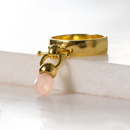 Droplette - Rose Quartz Horse Bit Equestrian Earring in Gold