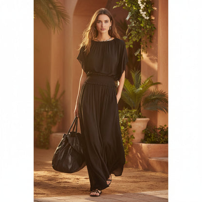 Women's Chiffon High-Waist Ruched Maxi Dress