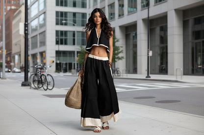 Sleeveless V-Neck Two-Piece Set – Solid Color Lounge & Casual Outfit