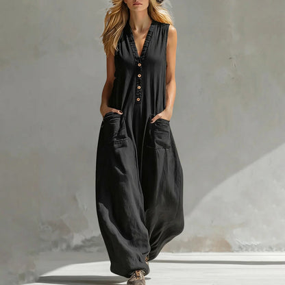 Women's Sleeveless Wide-Leg Jumpsuit with Pockets