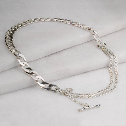 Cadence - Convertible Equestrian Curb Chain T-Bar Necklace in Silver