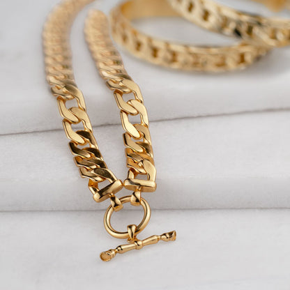 Cadence Equestrian Bracelet - Wide Gold Curb Chain Cuff