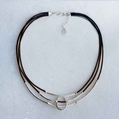 Calista - Equestrian Horseshoe Necklace on Black Leather
