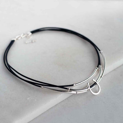 Calista - Equestrian Horseshoe Necklace on Black Leather