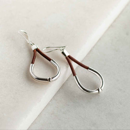 Calista - Sterling Silver Bosal Horseshoe Earring on Brown Leather