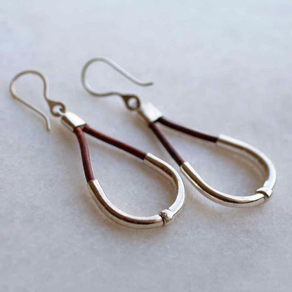 Calista - Sterling Silver Bosal Horseshoe Earring on Brown Leather